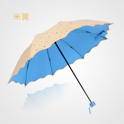 折疊傘遮陽(yáng)傘 加厚黑膠彩膠公主防曬傘三折晴雨傘禮品傘